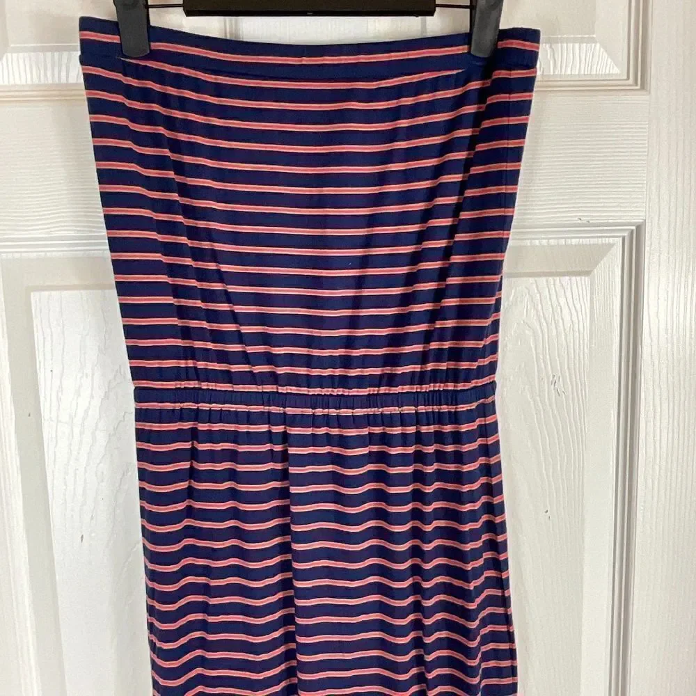 Madewell Womens Sz XS Weekend Blue Striped Strapless Maxi Dress Elastic Waist T2 - Picture 7 of 11